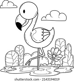 ilustración de flamingo de la página del libro de colores