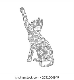Para colorear la página del libro con gato de patrón floral
