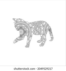 Coloring book page with floral pattern cat