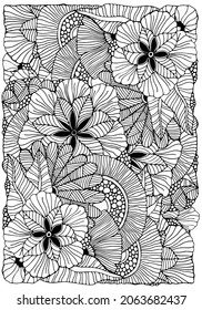 Coloring Book Page Flowers Leaves Zentangle Stock Vector (Royalty Free ...