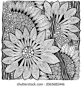 Coloring Book Page Flowers Leaves Zentangle Stock Vector (Royalty Free ...
