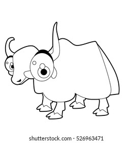 Coloring book page. Funny cartoon comic cool nice animals. Yak