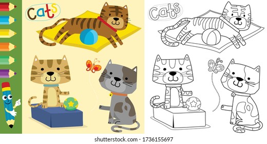 coloring book or page of funny cats cartoon, pet elements cartoon