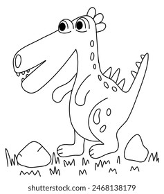 Coloring book page with funny dino in outline style