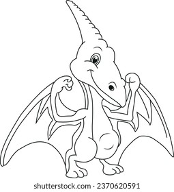 Coloring book or page of funny dragon cartoon 