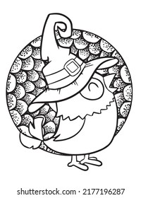 Coloring book page for Halloween. Cartoon castle with ghosts, bats and pumpkins at night.
