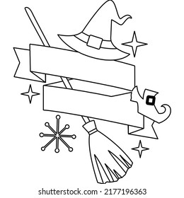 Coloring book page for Halloween. Cartoon castle with ghosts, bats and pumpkins at night.