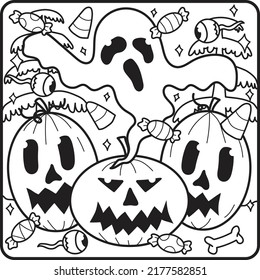 Coloring Book Page Halloween Cartoon Castle Stock Vector (Royalty Free ...