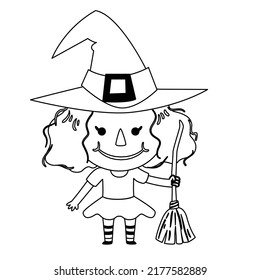 Coloring book page for Halloween. Cartoon castle with ghosts, bats and pumpkins at night.