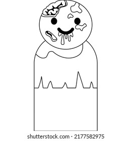 Coloring book page for Halloween. Cartoon castle with ghosts, bats and pumpkins at night.
