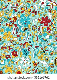 Coloring book page. Hand drawn vector seamless pattern for your design. Floral elements for postcard. 