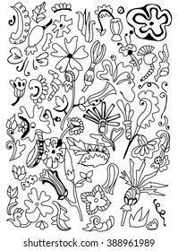 Coloring book page. Hand drawn vector illustration for your design. Floral elements.