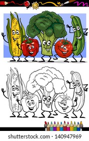 Coloring Book or Page Humor Cartoon Vector Illustration of Vegetables Comic Food Objects Group for Children Education