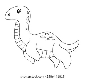 Coloring book page illustration of a cartoon dinosaur character