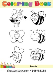 Coloring Book Page  Insect Cartoon Character 
