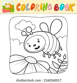 Coloring book or Coloring page for kids. Bee black and white vector illustration. Nature background