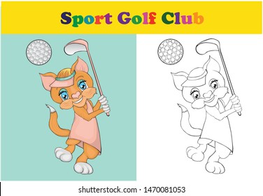 
Coloring book page for kids. Cat playing golf. Stock illustration. Royalty-Free image.