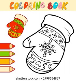 Coloring book or page for kids. Christmas Mittens black and white vector illustration
