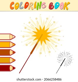 Coloring book or page for kids. Christmas sparkler black and white vector illustration