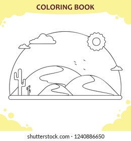Coloring book page for kids. The desert landscape