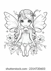 Coloring Book Page for Kids: Fairy Coloring Page, Enchanting Fantasy Illustration, Printable Black and White Line Art, Creative and Imaginative Activity for Preschool and Kindergarten Children