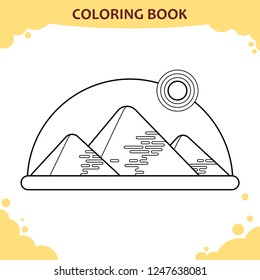 Coloring book page for kids. The Giza pyramids under sun