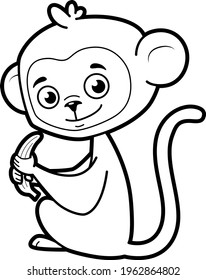 Coloring book or page for kids. Monkey black and white vector illustration
