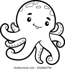 Coloring book or page for kids. octopus black and white vector illustration