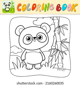 Coloring book or Coloring page for kids. Panda black and white vector illustration. Nature background