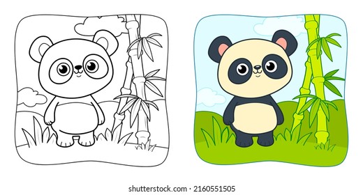 Coloring book or Coloring page for kids. Panda vector illustration clipart. Nature background.