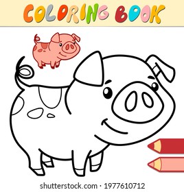 Coloring book or page for kids. pig black and white vector illustration