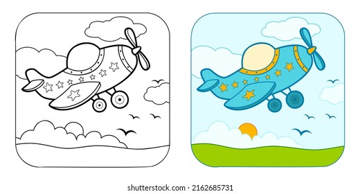 Coloring book or Coloring page for kids. Plane vector illustration clipart. Nature background.