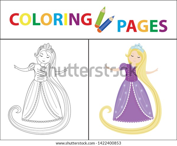 coloring book page kids rapunsel princess stock vector