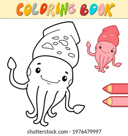 Coloring book or page for kids. squid black and white vector illustration