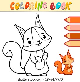 Coloring book or page for kids. squirrel black and white vector illustration