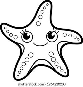 Coloring book or page for kids. Starfish black and white vector illustration