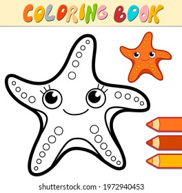 Coloring book or page for kids. Starfish black and white vector illustration