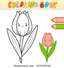 Coloring book or page for kids. tulip black and white vector illustration