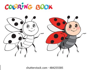 Coloring book or page with Ladybug. Vector illustration. Isolated on white.