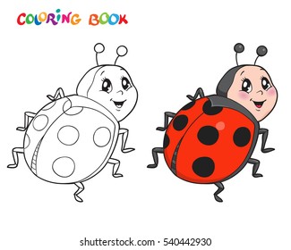 Coloring book or page with Ladybug. Vector illustration. Isolated on white.