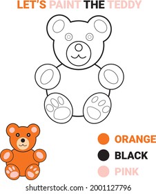 Coloring book page with little Teddy. worksheet for education. painting page. drawing kids simple activity. Educational activity for preschool years kids. Flat cartoon colorful vector illustration.