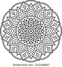 Coloring book page mandala, Circular pattern for Henna, Mehndi, tattoo, card, print, cover, banner, poster, brochure, decoration