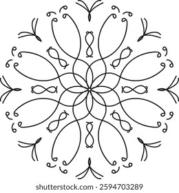 Coloring book page, mandala design.
