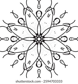 Coloring book page, mandala design.
