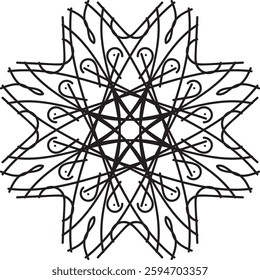 Coloring book page, mandala design.
