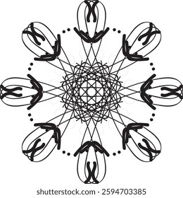 Coloring book page, mandala design.
