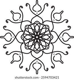 Coloring book page, mandala design.
