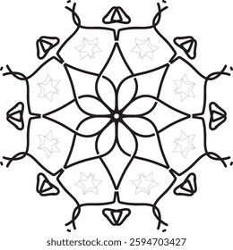 Coloring book page, mandala design.
