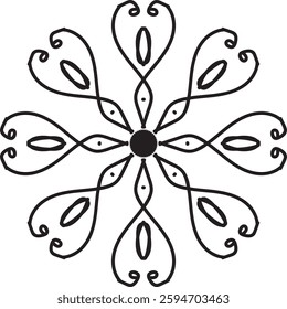 Coloring book page, mandala design.
