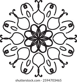 Coloring book page, mandala design.
